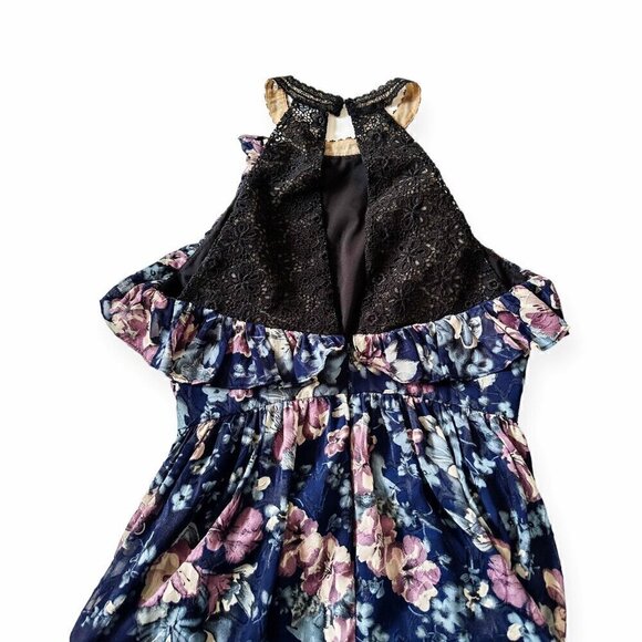 Marchesa Notte Blue Floral Halter Maxi Dress, Size 12 - Picture 12 of 16